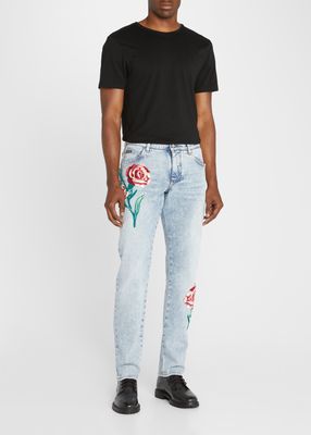 Men's Regular-Fit Jeans with Rose Patches