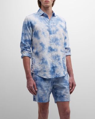 Men's Relaxed Fit Linen Tie-Dye Sport Shirt