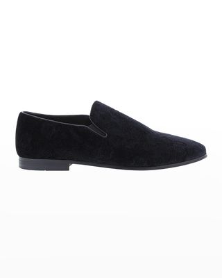 Men's Renegade Skull-Embossed Velvet Loafers