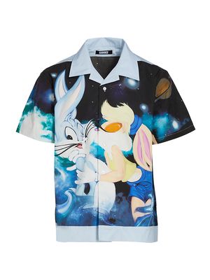 Men's Renowned x Space Jam Love In The Hare Slim-Fit Camp Shirt - Size Small