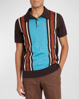 Men's Retro Striped Cashmere-Silk Polo Shirt