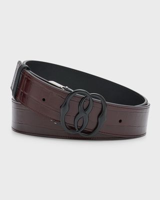 Men's Reversible Croc-Embossed Leather Emblem Belt
