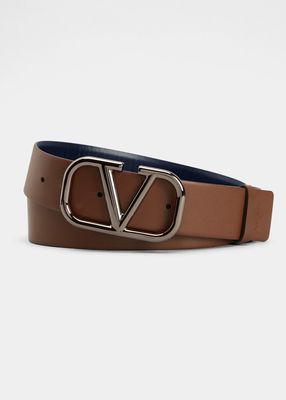 Men's Reversible Leather V-Logo Buckle Belt