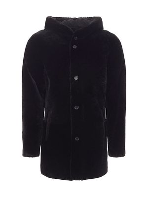 Men's Reversible Shearling Lamb Parka Jacket - Black - Size Large