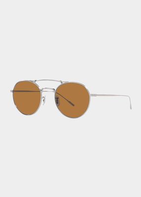 Men's Reymont Titanium Double-Bridge Round Sunglasses