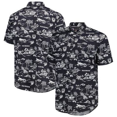 Men's Reyn Spooner Black Las Vegas Raiders Throwback Kekai Print Button-Up Shirt