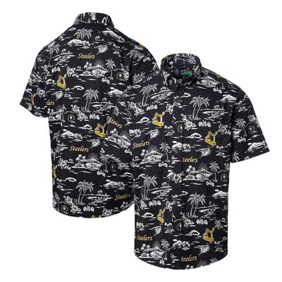 Men's Reyn Spooner Black Pittsburgh Steelers Throwback Kekai Print Button-Up Shirt