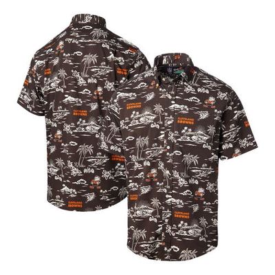 Men's Reyn Spooner Brown Cleveland Browns Throwback Kekai Print Button-Up Shirt
