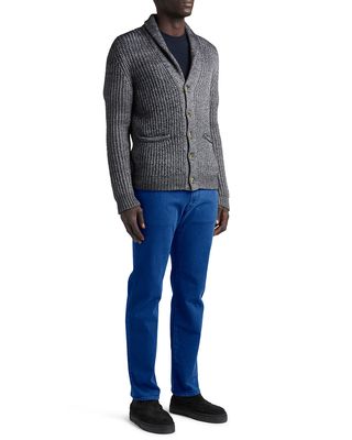 Men's Ribbed Cashmere-Silk Cardigan Sweater