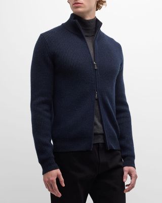 Men's Ribbed Full-Zip Cashmere Sweater
