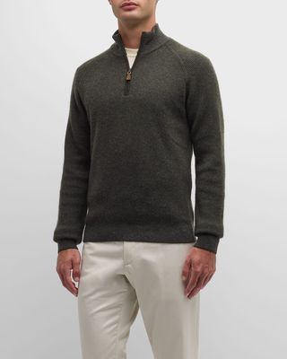Men's Ribbed Quarter Zip Cashmere Sweater