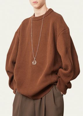 Men's Ribbed Sweater with Twisted Sleeves