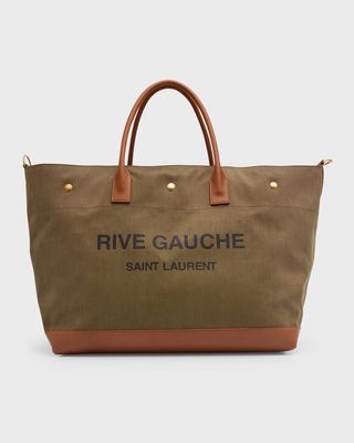 Men's Rive Gauche Maxi Canvas and Leather Tote Bag