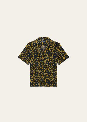 Men's Roberto Perennial-Print Linen Short-Sleeve Shirt