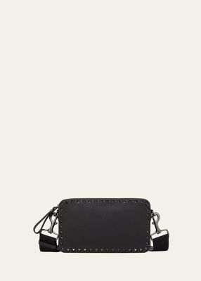 Men's Rockstud Leather Crossbody Bag