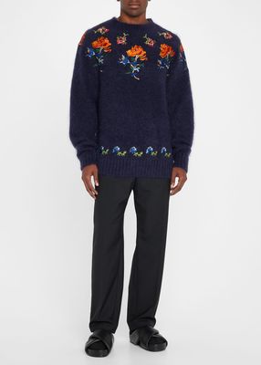 Men's Rose Embroidered Zip Sweater
