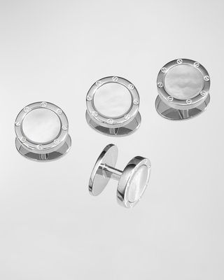 Men's Round Mother-of-Pearl Screw Shirt Studs