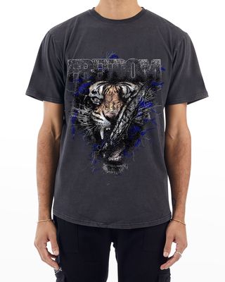 Men's Royal Tiger-Print Vintage Wash T-Shirt - BCI Cotton