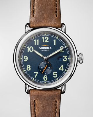 Men's Runwell Leather Strap Automatic Watch, 45mm