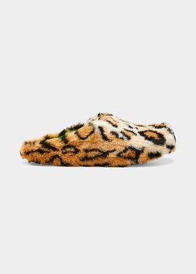 Men's Sabot Leopard-Print Faux Fur Slippers
