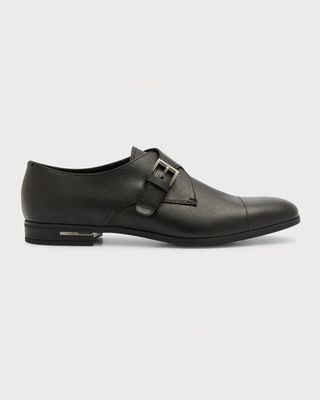 Men's Saffiano Leather Monk Strap Loafers