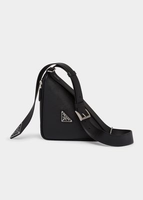 Men's Saffiano Leather Triangle Logo Belt Bag
