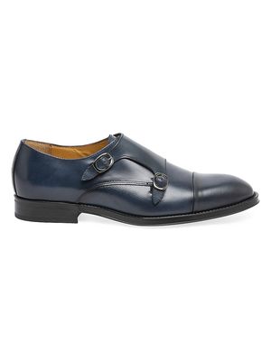Men's Salerno Double Monk Strap Textured Leather Shoes - Navy Calf - Size 7