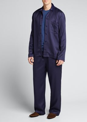 Men's Satin Long-Sleeve Home Suit Shirt