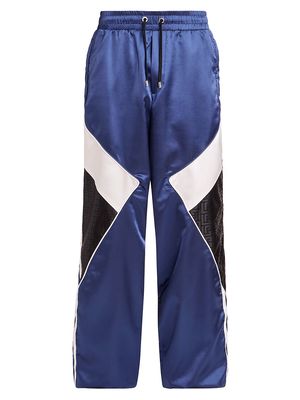 Men's Satin Monogram Track Pants - Blue - Size 44