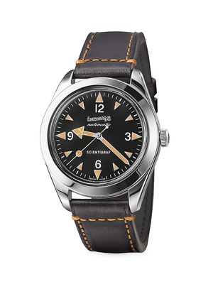 Men's Scientigraf Steel Leather Strap Watch - Black - Black