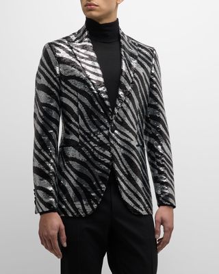 Men's Sequin Zebra Tuxedo Jacket
