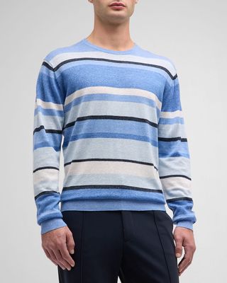 Men's Serene Linen-Wool Stripe Crewneck Sweater