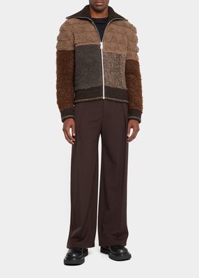 Men's Shaggy Patchwork Full-Zip Sweater