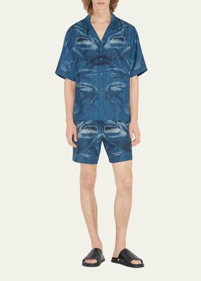 Men's Shark-Print Camp Shirt