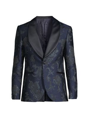 Men's Shawl Collar Brocade Evening Jacket - Navy - Size 42 - Navy - Size 42