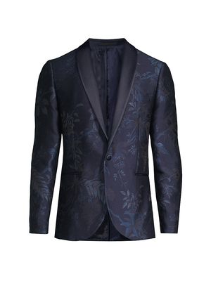 Men's Shawl Collar Embroidered Evening Jacket - Blue - Size 38 - Blue - Size 38