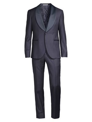 Men's Shawl Collar Houndstooth Evening Suit - Navy Blue - Size 38 - Navy Blue - Size 38