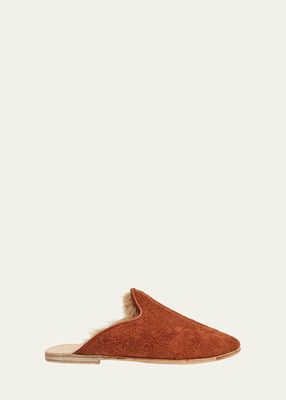 Men's Shearling-Lined Rough-Out Baba Mule Slippers