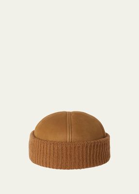 Men's Shearling-Lined Suede Beanie Hat