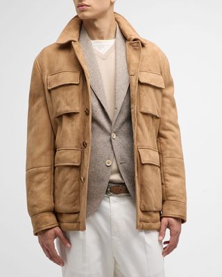 Men's Shearling-Lined Suede Field Jacket