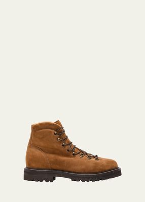 Men's Shearling-Lined Suede Hiking Boots