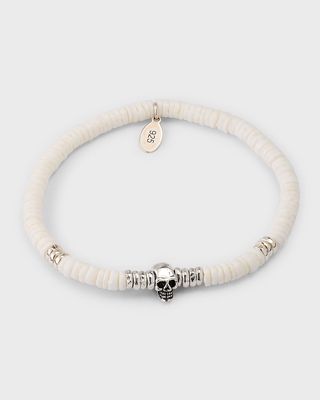 Men's Shell Beaded Bracelet with Sterling Silver Skull