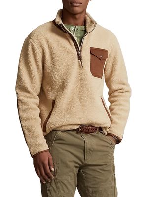 Men's Sherpa Quarter-Zip Fleece Sweater - Sand Dune - Size XL