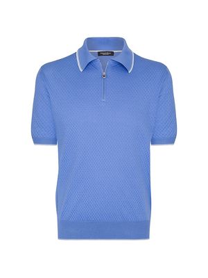 Men's Silk And Cotton Zip Polo Shirt - Light Blue - Size 42