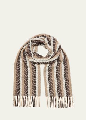 Men's Silk-Cashmere Stripe Herringbone Scarf