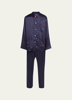 Men's Silk Geometric-Print Long Pajama Set