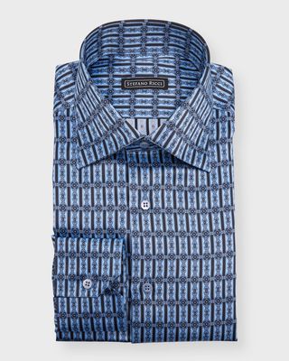 Men's Silk Geometric-Print Sport Shirt