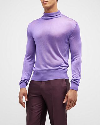 Men's Silk-Knit Mock Neck Sweater