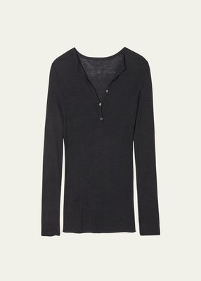 Men's Silk Knit Ribbed Henley Shirt