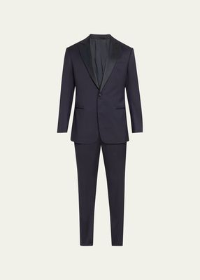 Men's Silk-Lapel Micro-Pattern Suit